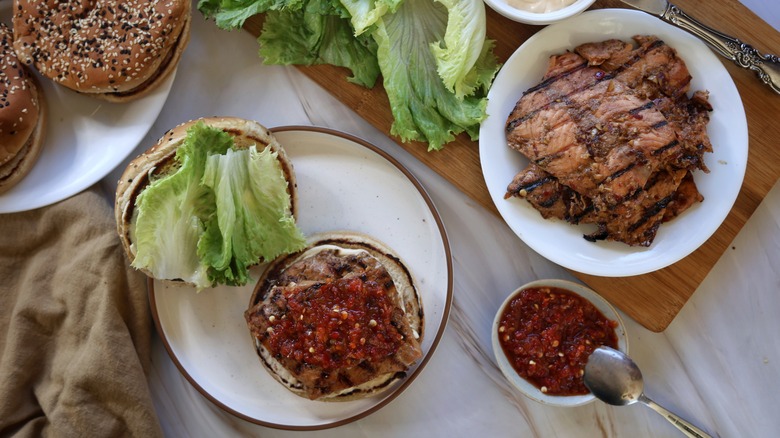 open grilled salmon sandwich