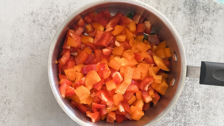 bell peppers in small saucepan