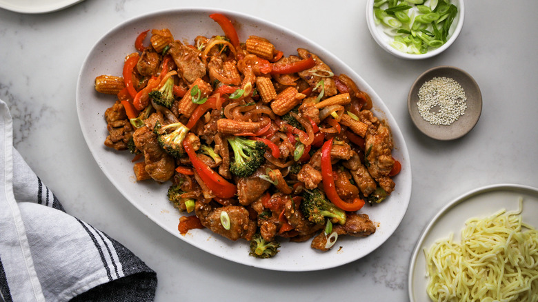 sweet spicy pork stir-fry