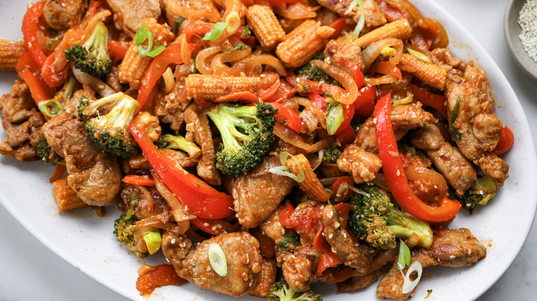 pork vegetable stir-fry dish