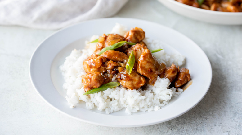 bourbon glazed chicken on plate