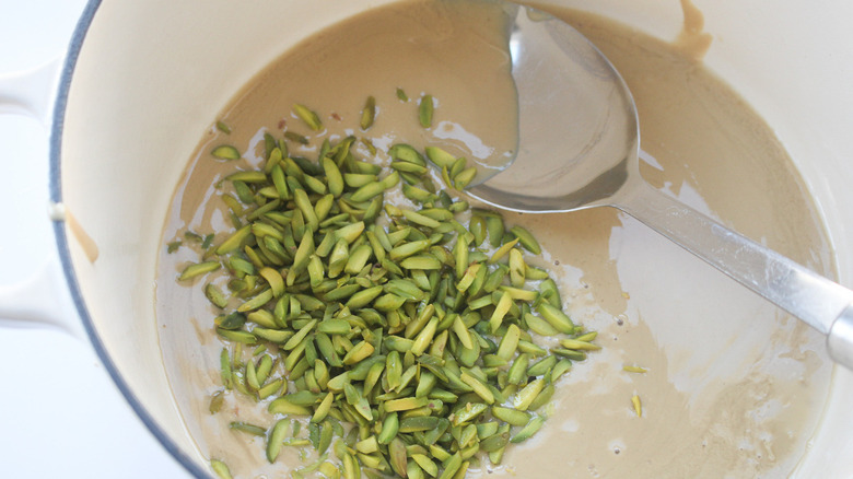 bowl of tahini and pistachios