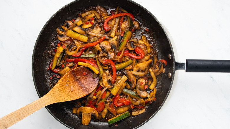 Vegetable stir-fry in pan