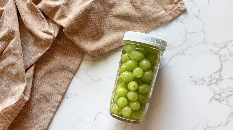 Green grapes in jar