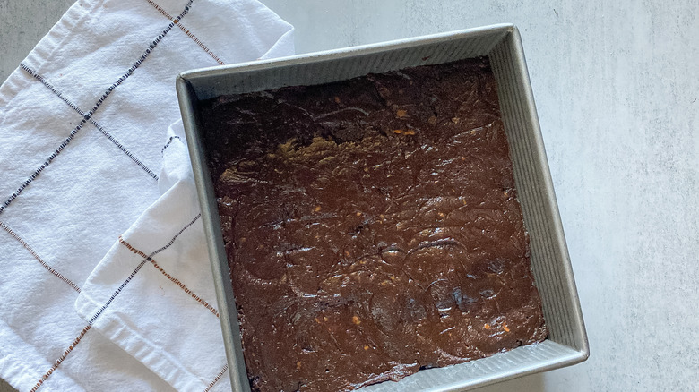 brownies batter in brownies pan