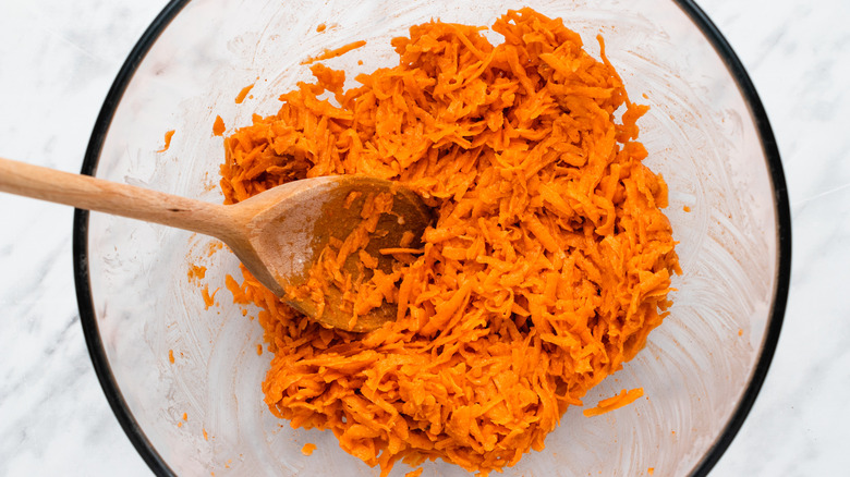 sweet potato fritters in bowl 