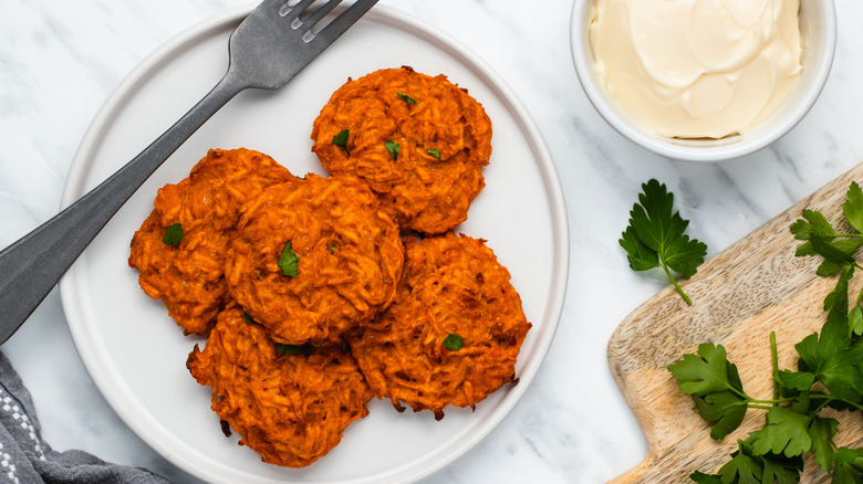 sweet potato fritters on plate 