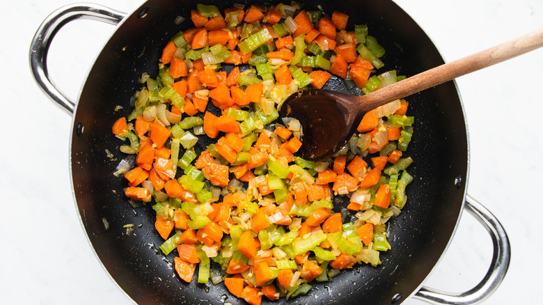 diced vegetables in pot