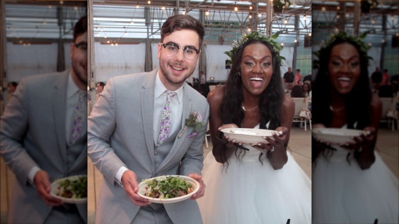 Bride and groom with Chipotle at wedding