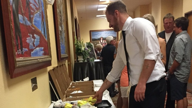 Pizza Hut boxes at wedding table