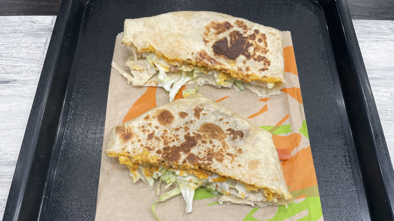 Two halves of a crunchwrap