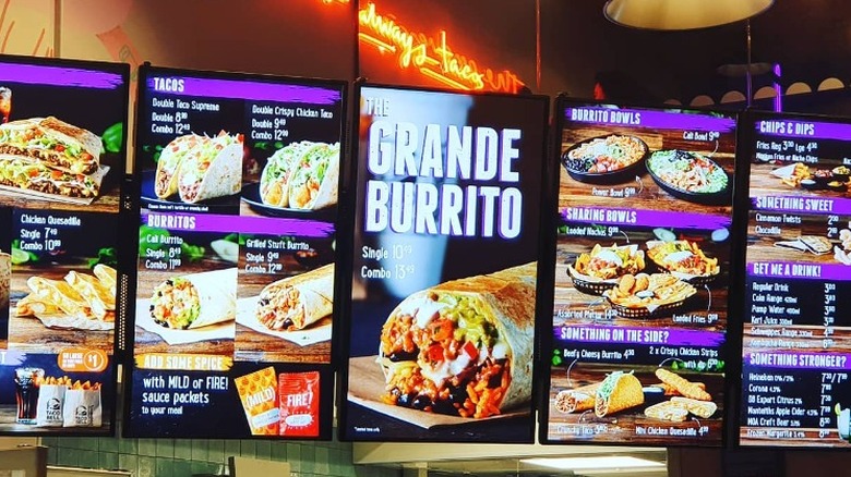 taco bell menu on display