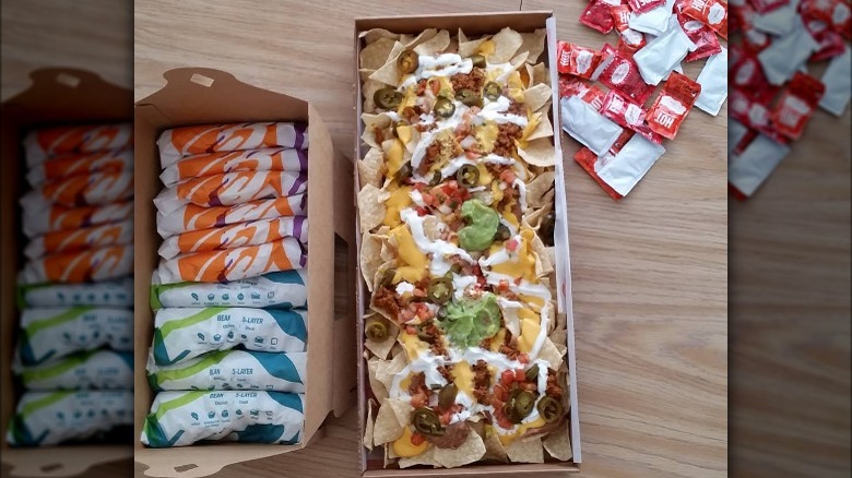 Taco Bell nachos party pack and burritos