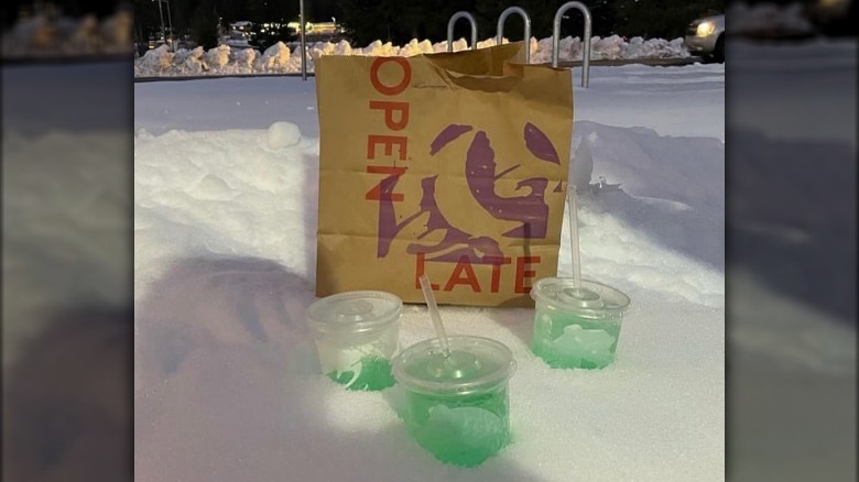 Taco Bell drinks in snow