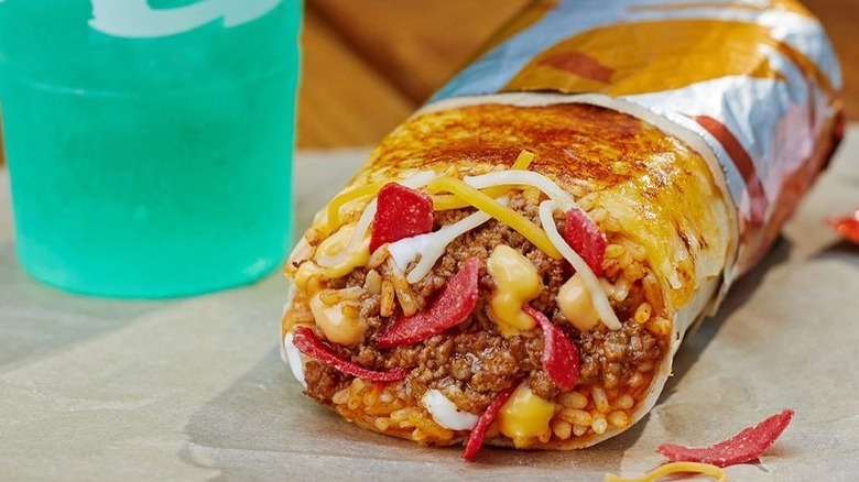 Taco Bell Grilled Cheese Burrito with drink