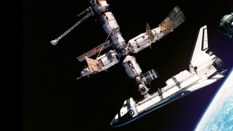 Shuttle docked at Mir space station