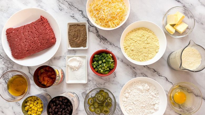 ingredients for cornbread beef taco casserole