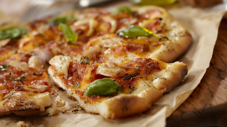 Pizza on a cutting board