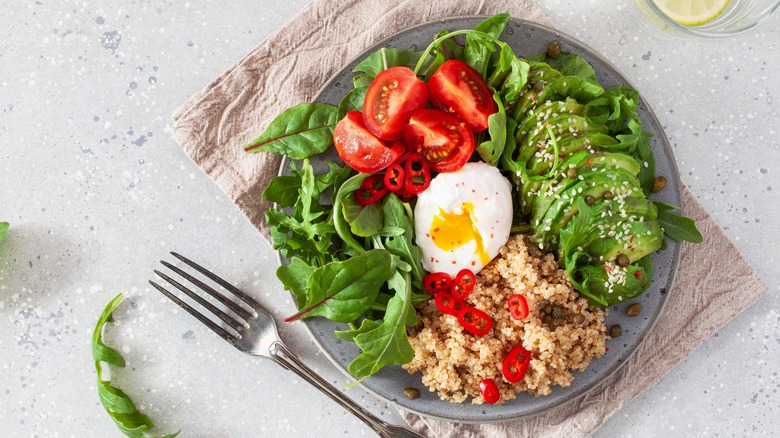 Salad with poached egg