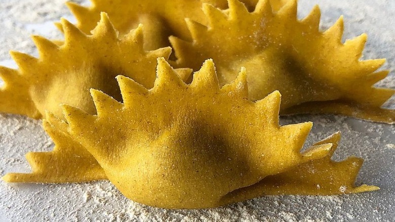 fresh ravioli with spiked ends