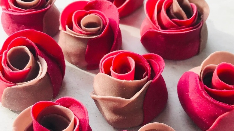 tri color pink red rose ravioli 