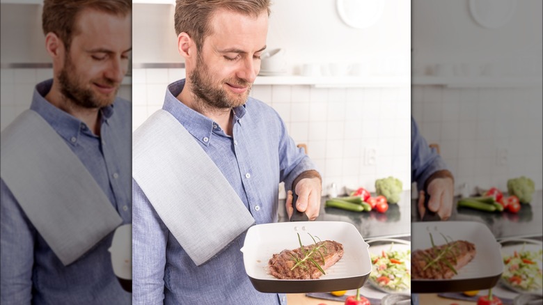 man happy with steak