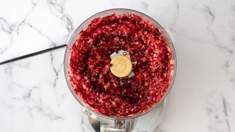 pulsed cranberries in food processor