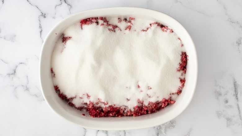 pulsed cranberries sugar in dish