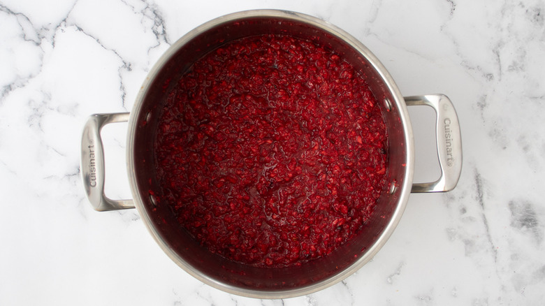 cranberry filling simmering in pot