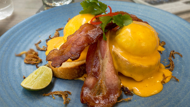 eggs Benedict with spicy hollandaise