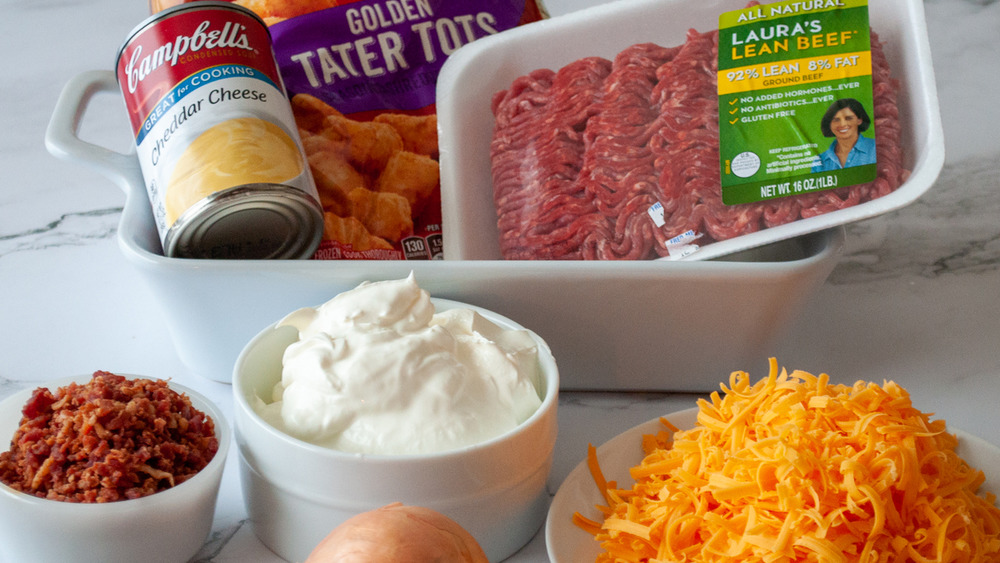 ingredients put out for tater tot casserole