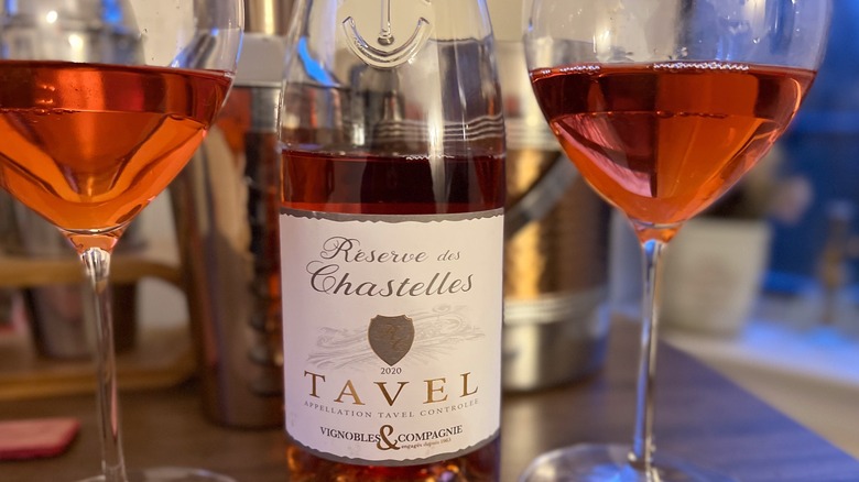 Tavel wine bottle with glasses 