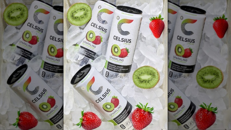 CELSIUS Kiwi Strawberry flavor energy drink on ice