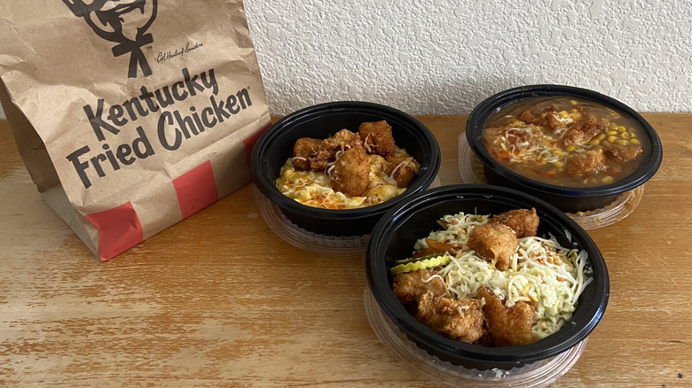 Three bowls by KFC bag