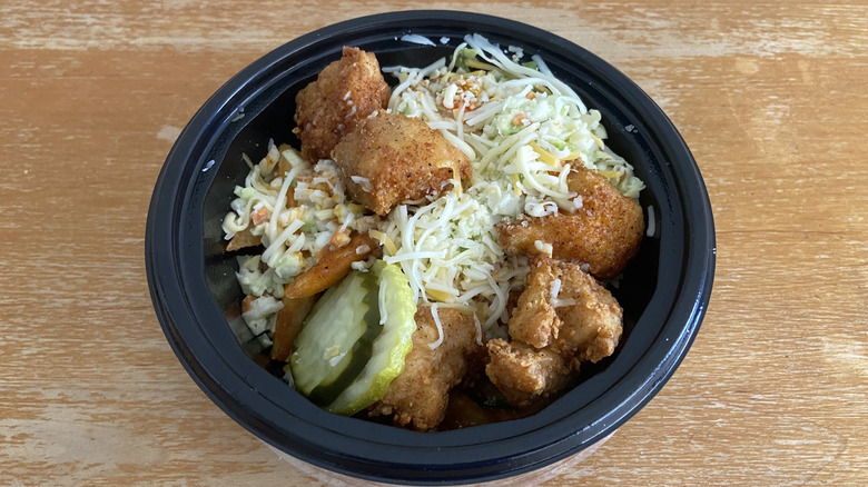 Nashville Hot Loaded Fries Bowl viewed from above