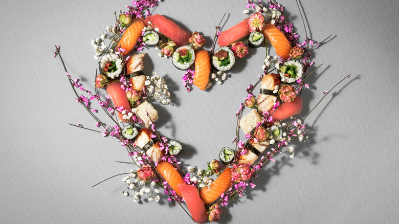 sushi shaped into a heart