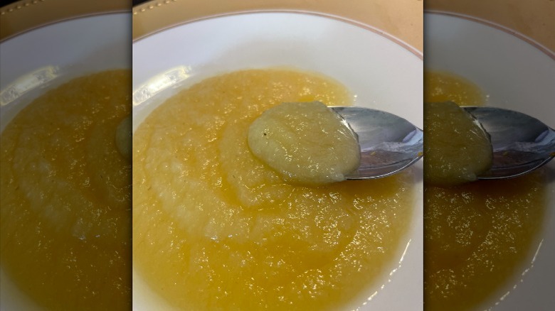 applesauce on plate with spoon
