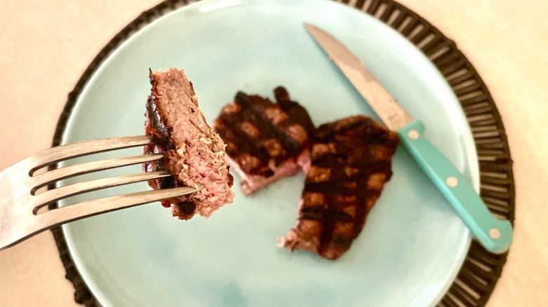 ny strip with fork