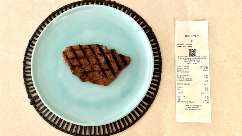 sirloin steak with receipt