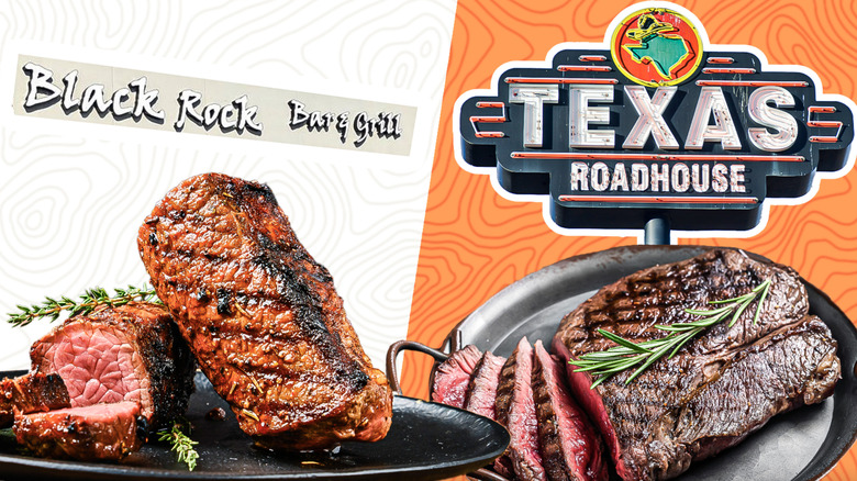 Texas Roadhouse sign and Black Rock logo with steaks