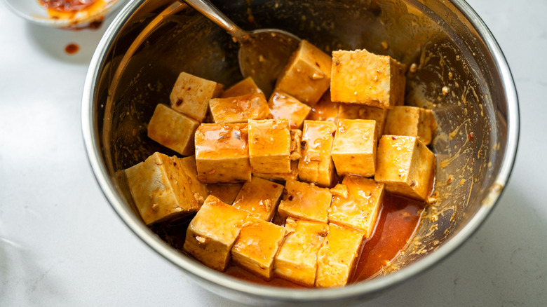 tofu and sauce in bowl