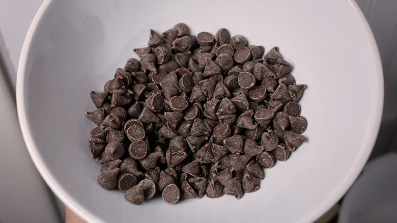 bowl of untempered chocolate chips