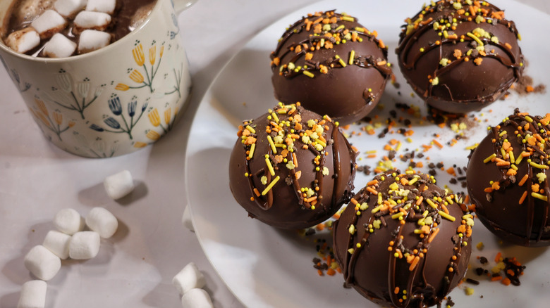 plate of hot chocolate bombs