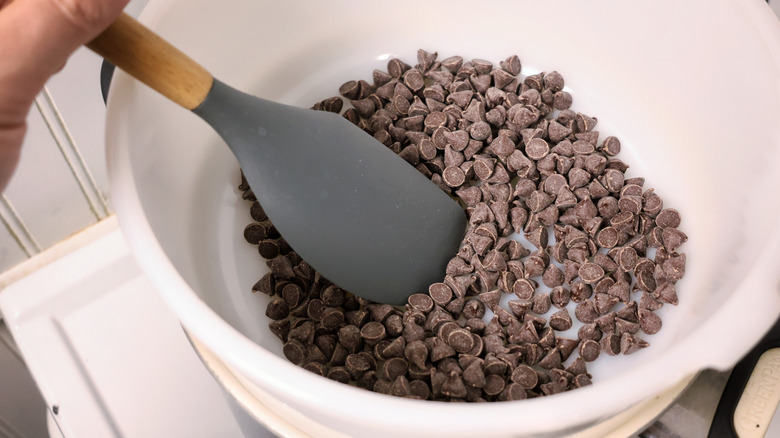 chocolate chips in double boiler