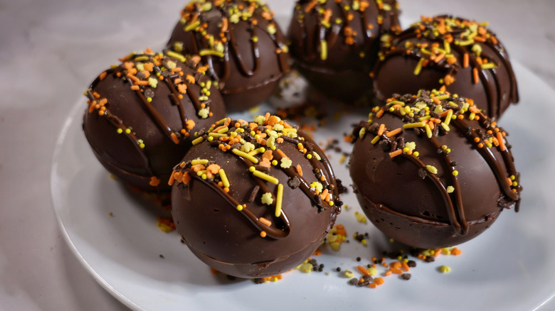 plate of decorated hot chocolate bombs