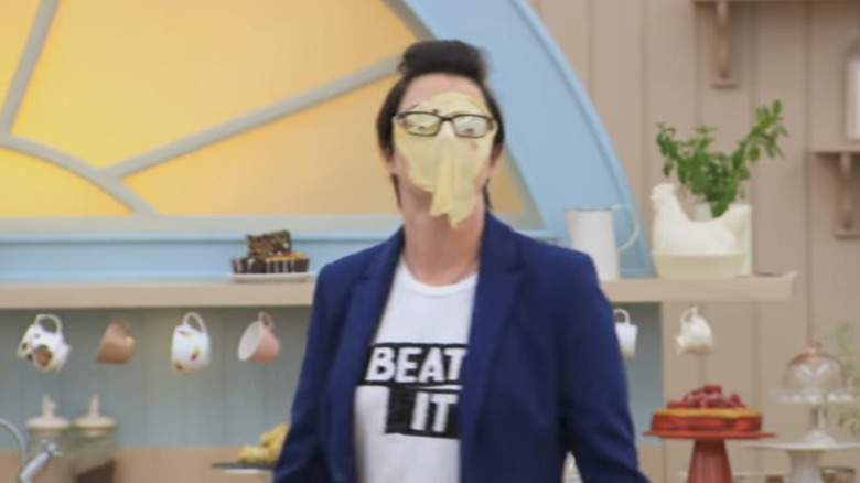 GBBO Filo dough on Sue Perkins face