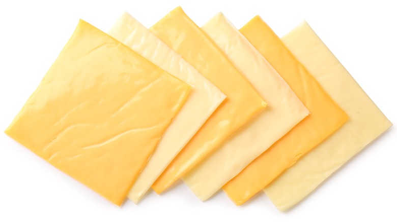 Slices of processed American cheese