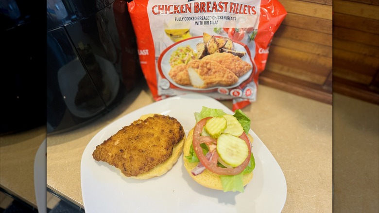 Kirkwood Breaded Chicken Breast fillet on a bun with toppings