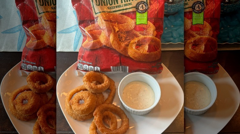 Plate of onion rings and ranch sauce