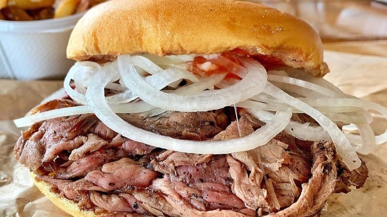 Pit beef sandwich with onions